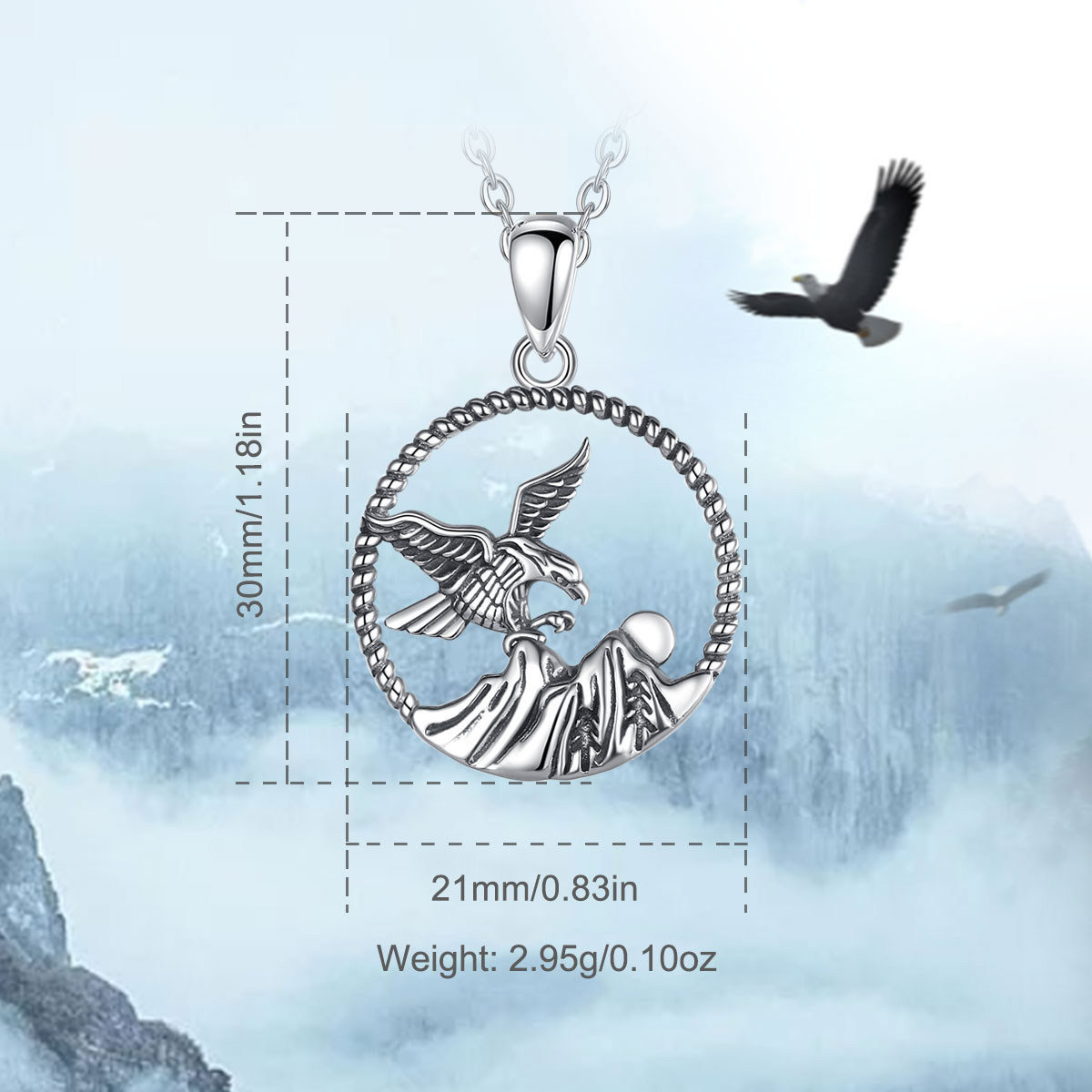 Eudora handmade Real 925 Sterling Silver Eagle Mountain Necklace Pendant for Women Men Fine Flying Eagle Rock Hip Hop Jewelry Party Gift