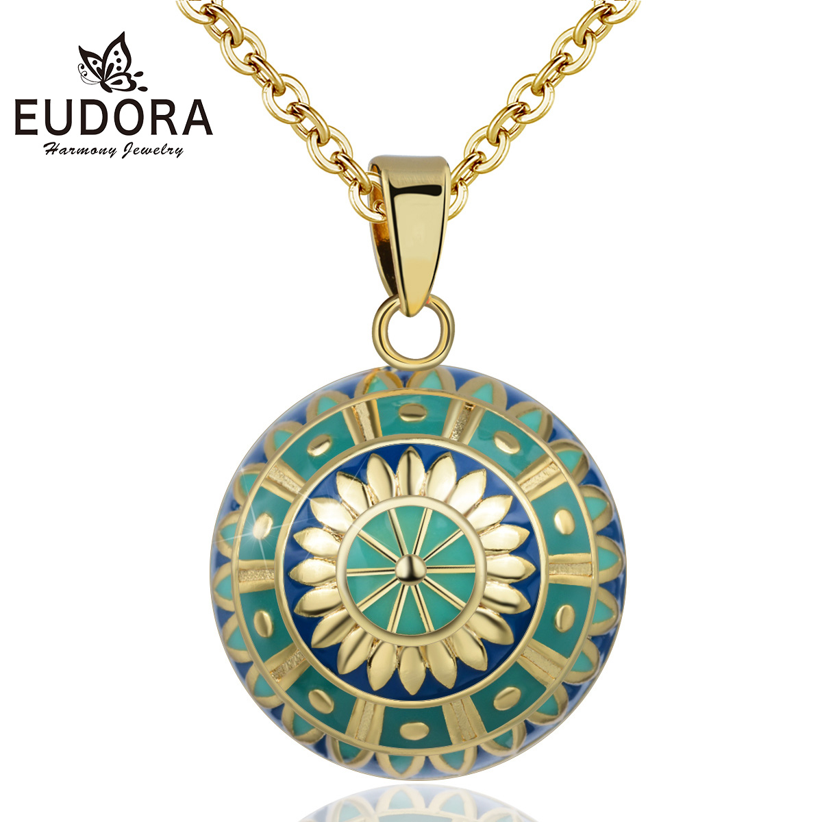 Eudora Green Harmony Pregnancy ball Necklace Pregnancy bola ball pendant with Sun Flower Luxury Jewelry for Women Shower gift