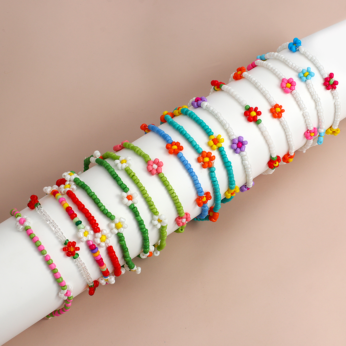 AENSOA handmade Korean Flowers Daisy Beads Bracelets for Women Handmade Transparent Colorful Beaded Elastic Wristband Trendy Jewelry 4