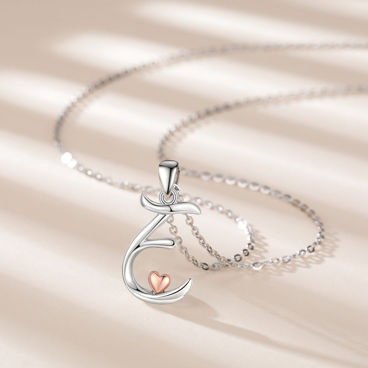 Eudora handmade Sterling Silver Initial Letter Pendant Necklace for Women Men Rose Gold Color Heart Letter Name Choker Jewelry Gift 3