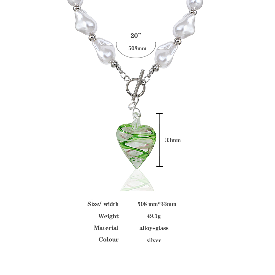 AENSOA Trendy Baroque Pearl Choker Necklace Transparent Green Glass Heart Pendant Necklaces for Women Girls Y2K Jewelry Gift 6