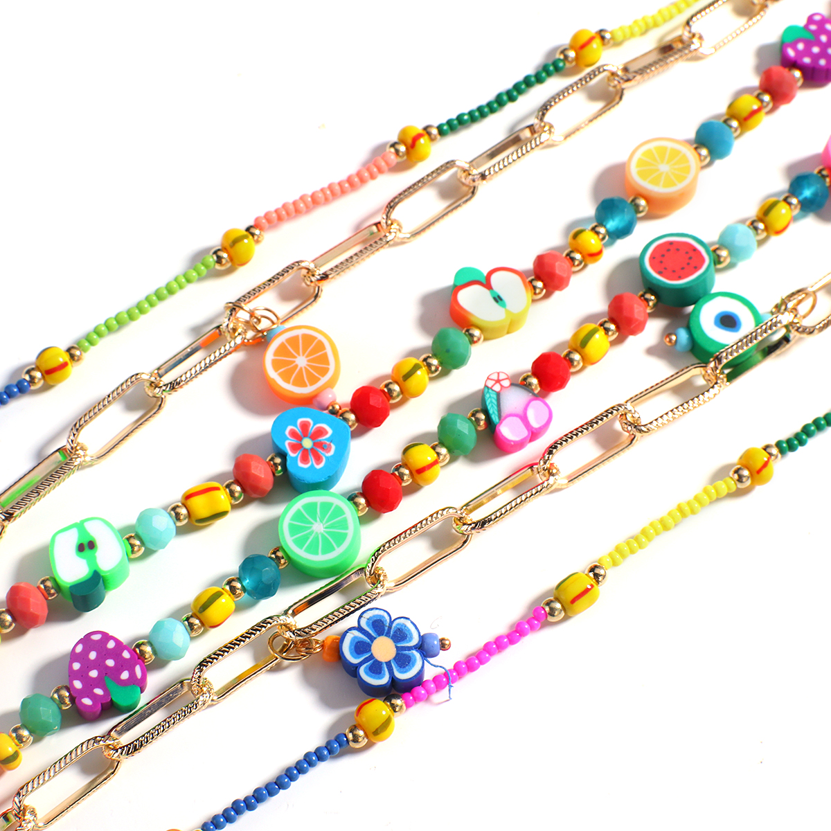 AENSOA 3 Layers Bohemia Fruit Polymer Clay Necklaces For Women Girls Colorful Beads Alloy Choker Collares Necklace Jewelry Gifts 6