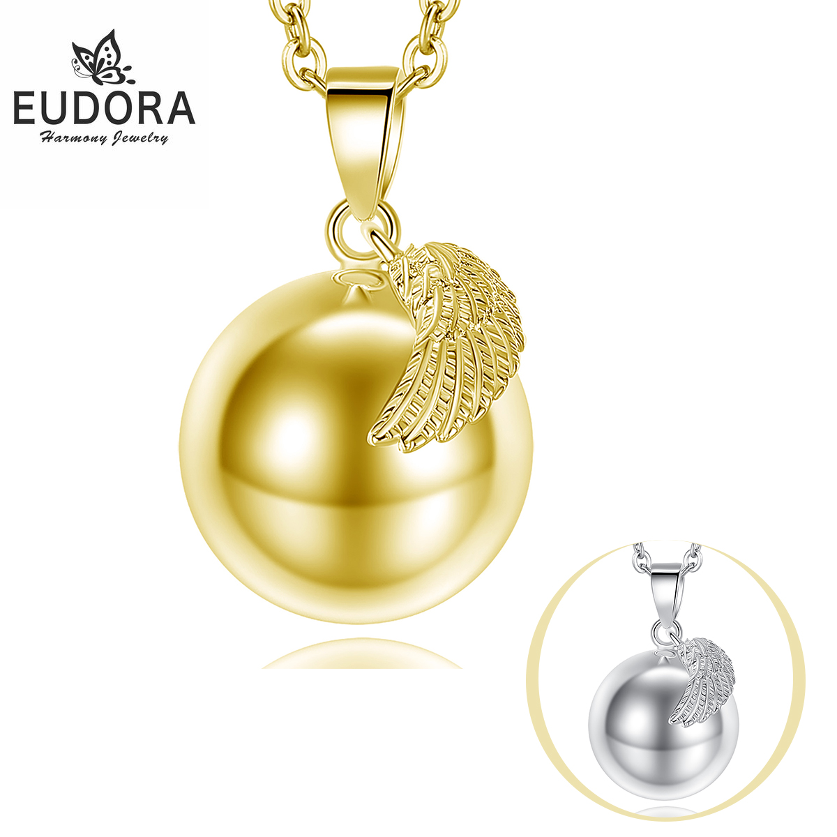 Eudora 20mm Wing Style Mexican Bola Harmony Chime Ball Angel Caller Pregnancy Pendant Necklace for Women Fine Jewelry NB231 1