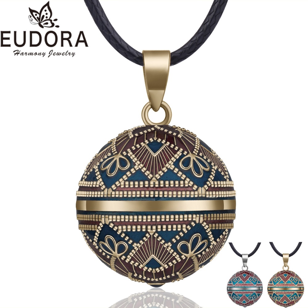 EUDORA Harmony Ball Necklace Vintage Chime Bola Pendant for Women Fashion Jewelry Gift Mexican Pregnancy Ball 45” Chain 3 Style