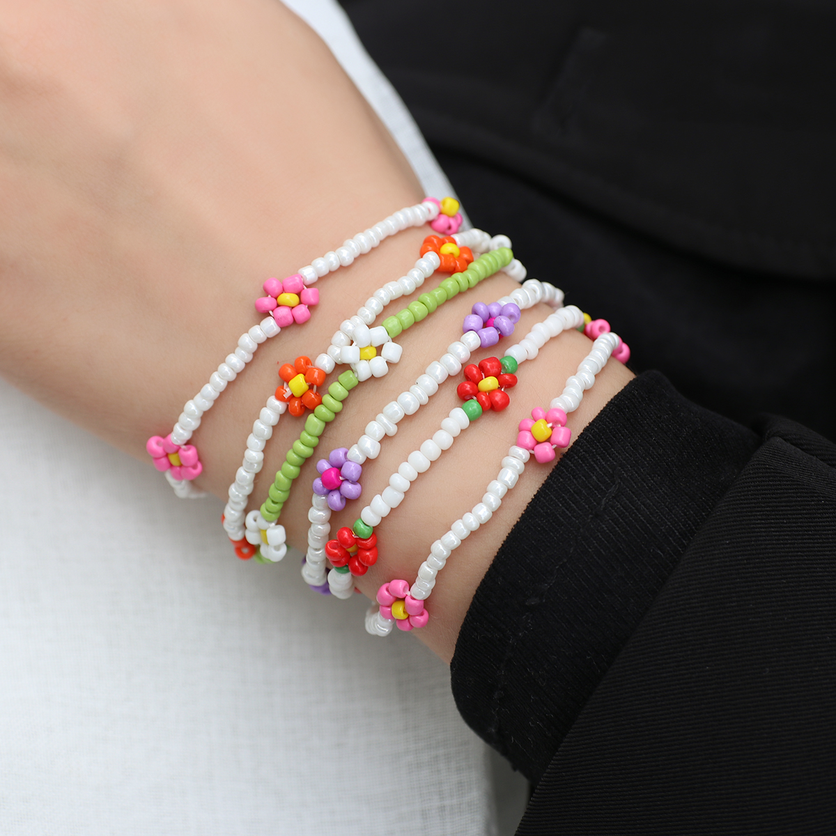 AENSOA handmade 3pcs/set Y2K Seed Beads Strand Bracelet For Women Bohemian Colorful Flower Beaded Elastic Bracelet Beach Jewelry Gift 2