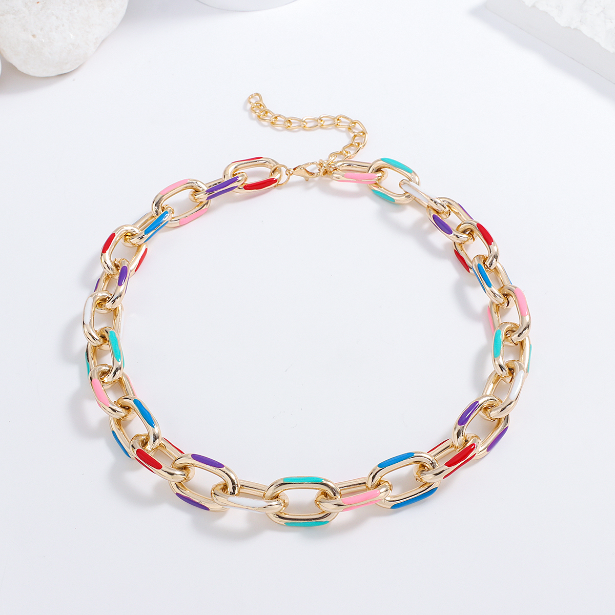 AENSOA Trendy Colorful Enamel Miami Cuban Chain Choker Necklace for Women Gold Color Metal Thick Chain Necklaces Punk Jewelry