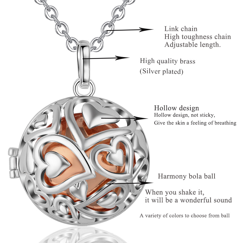 Eudora handmade 20mm Harmony Ball Pendant Necklace Heart Round Locket Cage fit 20/18mm Musical Sound Chime Ball for Pregnant Women K292