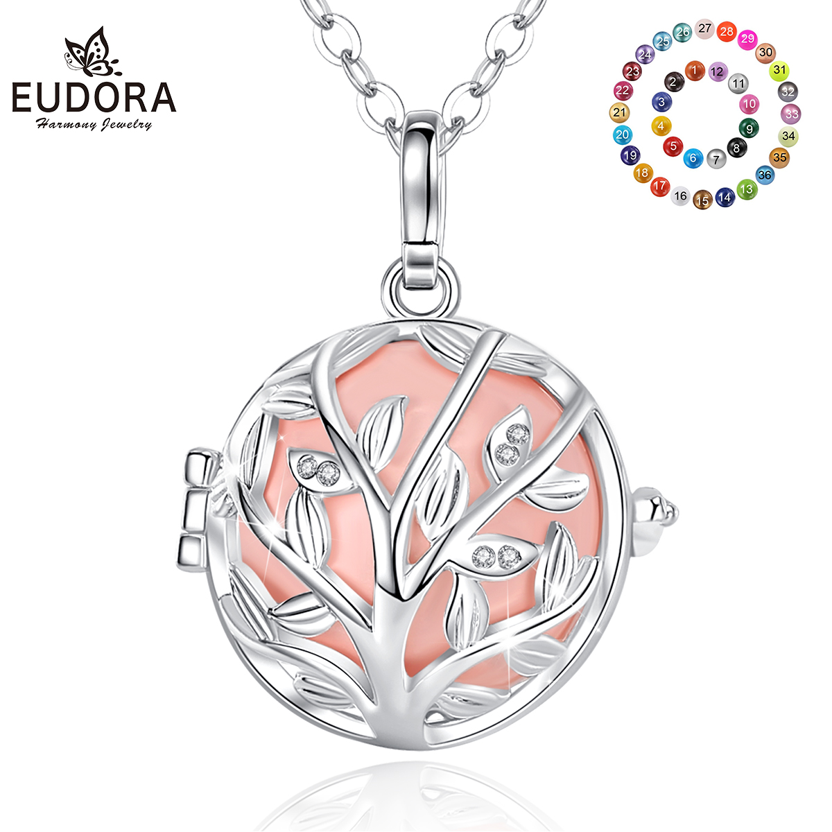 Eudora 20mm fashion Crystal Tree Cage Harmony Ball Chime Bell Pendant Angel Caller Bola Necklace for Baby Pregnancy Jewelry K168 1
