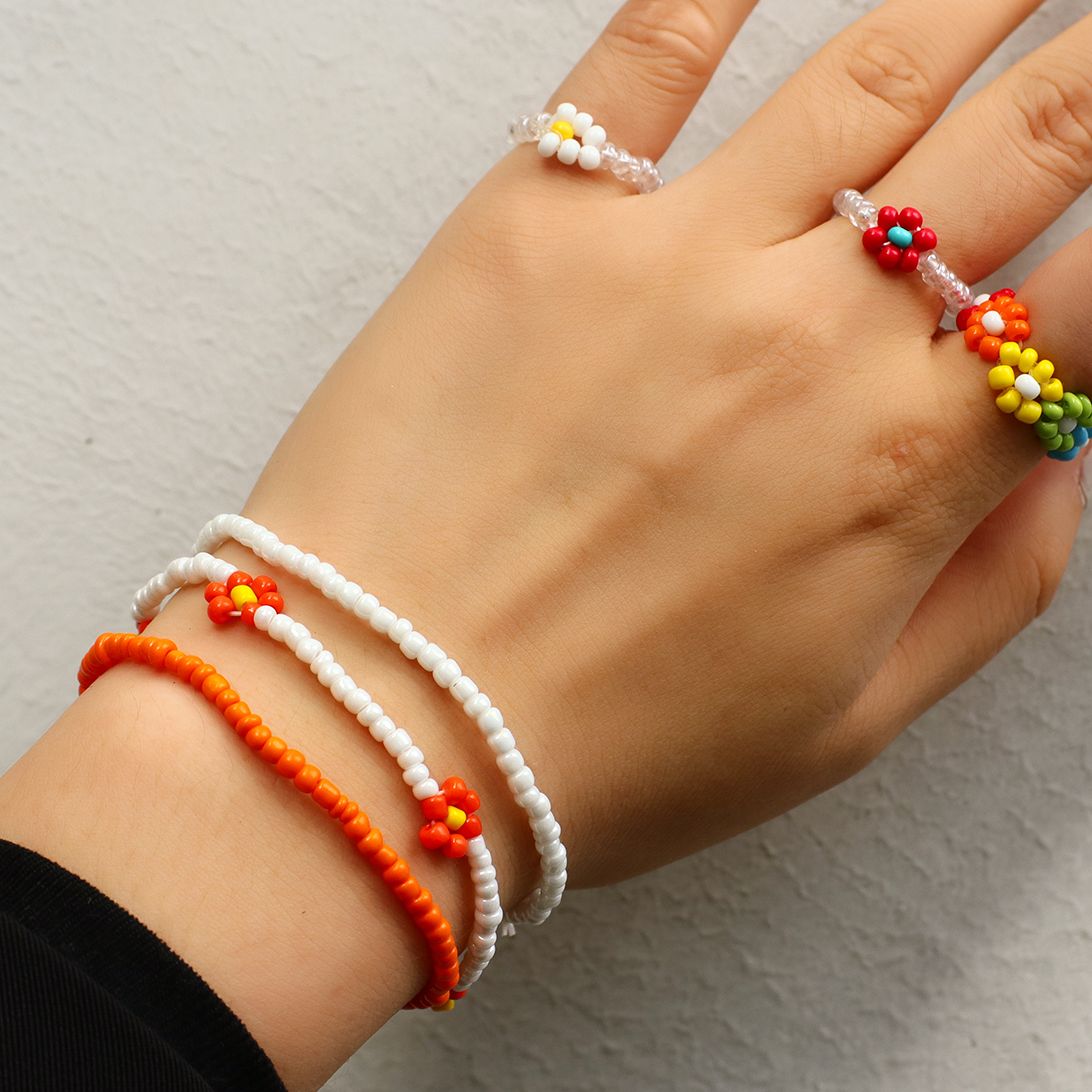 AENSOA handmade Korean Flowers Daisy Beads Bracelets for Women Handmade Transparent Colorful Beaded Elastic Wristband Trendy Jewelry 3