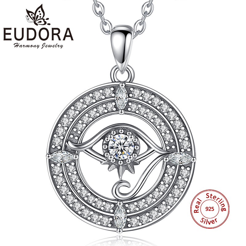 EUDORA 925 Sterling Silver White Crystal Evil Eye Pendant Turkish Lucky Necklace Fashion Silver Chain Female Daily for Women