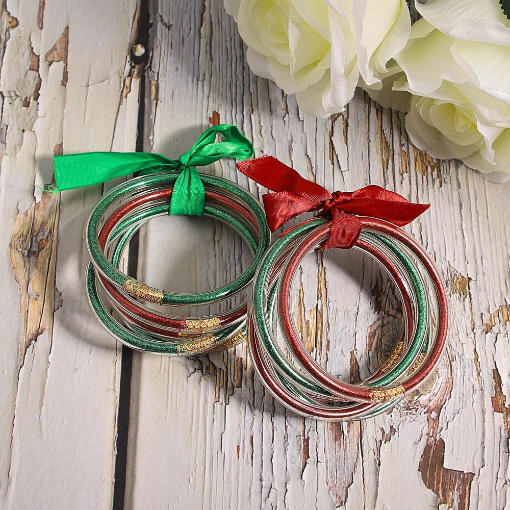 AENSOA handmade 5pcs/set Christmas Glitter Jelly Bangle Bracelet for Women Men Red Green Shiny Silicone Bangles Set Xmas Jewelry Gift 2