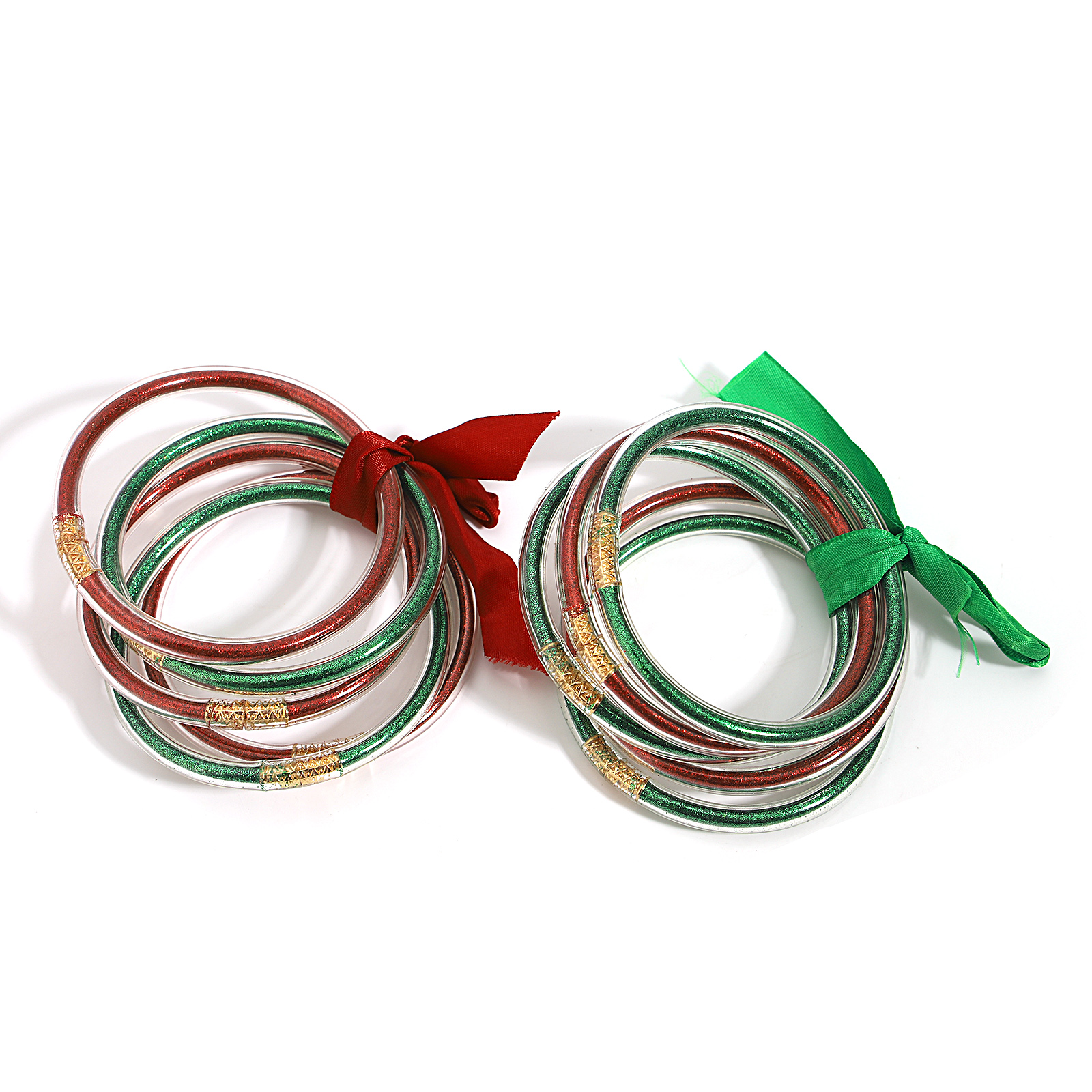 AENSOA handmade 5pcs/set Christmas Glitter Jelly Bangle Bracelet for Women Men Red Green Shiny Silicone Bangles Set Xmas Jewelry Gift