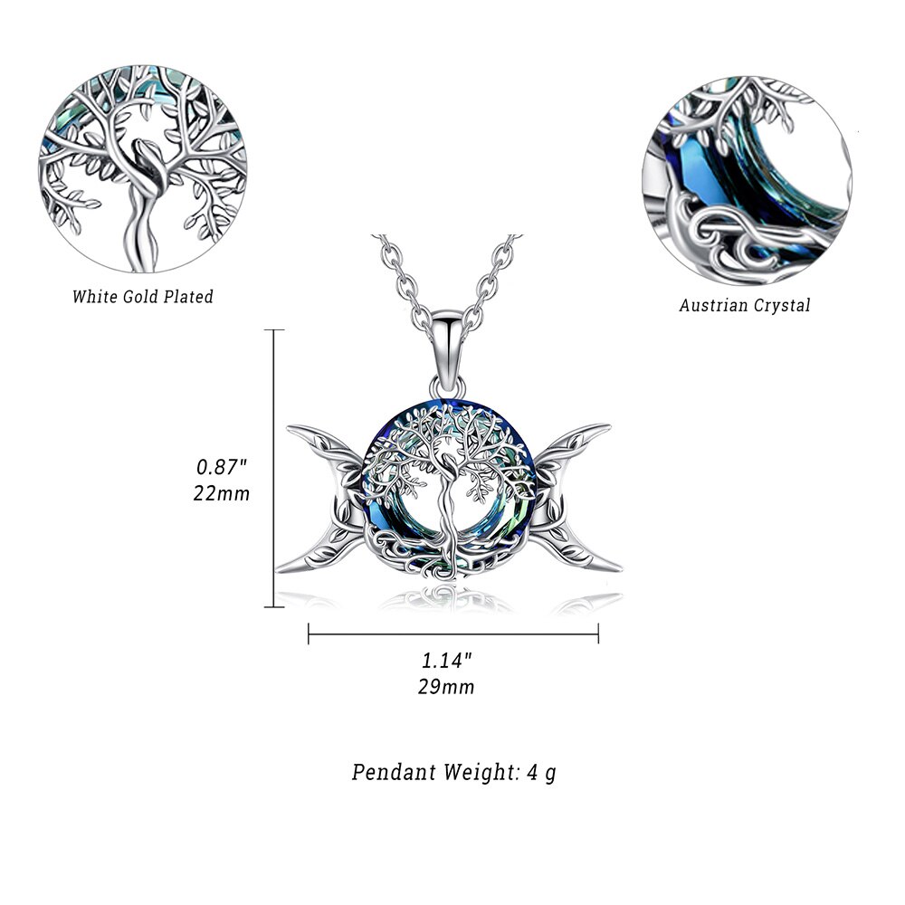 Eudora 925 Sterling Silver Tree of Life Necklace Fine Triple Moon Goddess Amulet Pendant Austrian Crystal Jewelry Party Gift 2