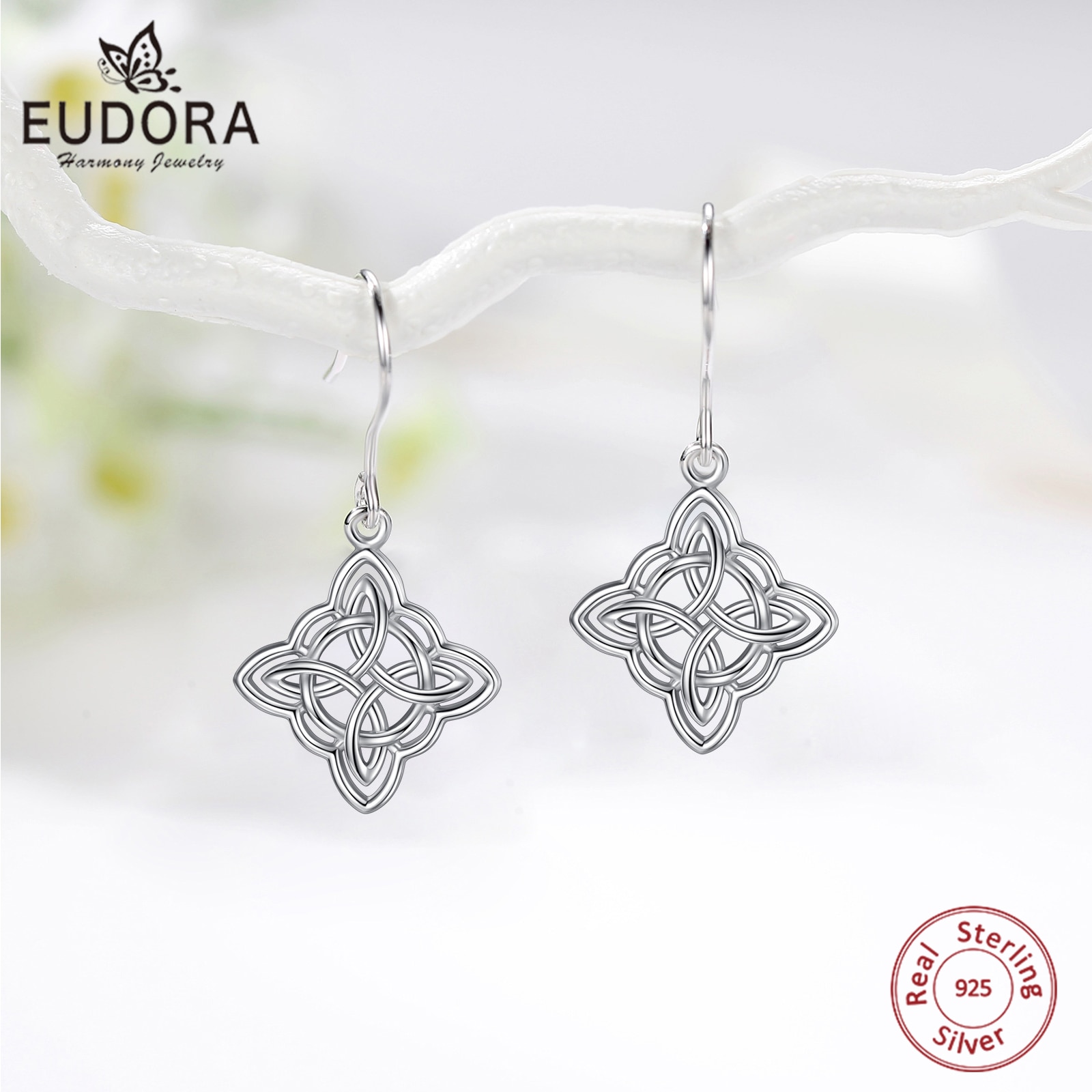 Eudora 925 Sterling Silver Witch Knot Earrings for Women Wicca Irish Celtic Knot Drop Earing Witchcraft Charm Jewelry Party Gift