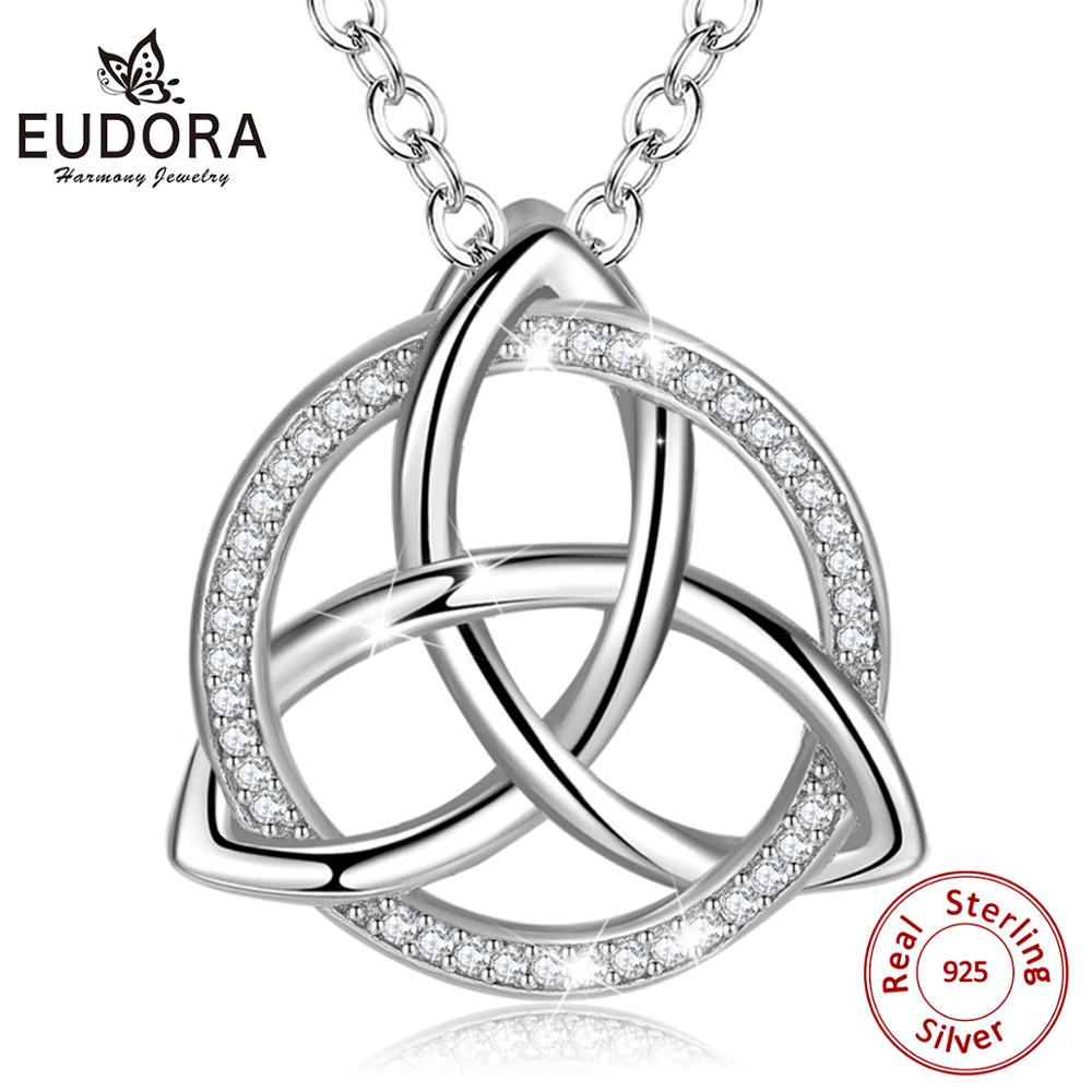 EUDORA Unique 925 Sterling Silver Celtics Tiquetra Trinity Knot Pendant Necklaces Fashion Jewelry for Boy girl Party Gift D202